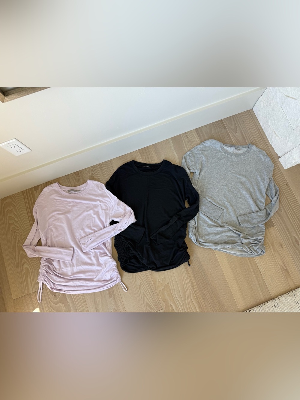 Athleta Long-Sleeve Ruched-Side Tops - Black, Light Pink, Light Gray